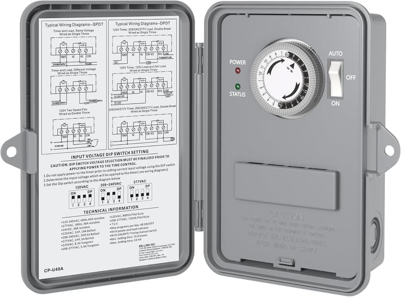 BN-LINK Pool Pump Timer, Outdoor Mechanical Timer Box, Heavy Duty 24 Hour Programmable, 2HP 40A Max, 120, 240, 277 VAC, for Pool Pump, Water Heater, Fans, SPA, ETL Listed