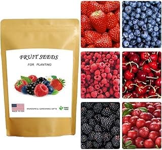 1200+ Mix Fruit Seeds, Berry Seeds - 6 Variety Non-GMO Heirloom Organic, Include Strawberry Seeds, Raspberry Seeds, Mulberry Seeds, Cranberry Seeds, Cherry Seeds, Blueberry Seeds