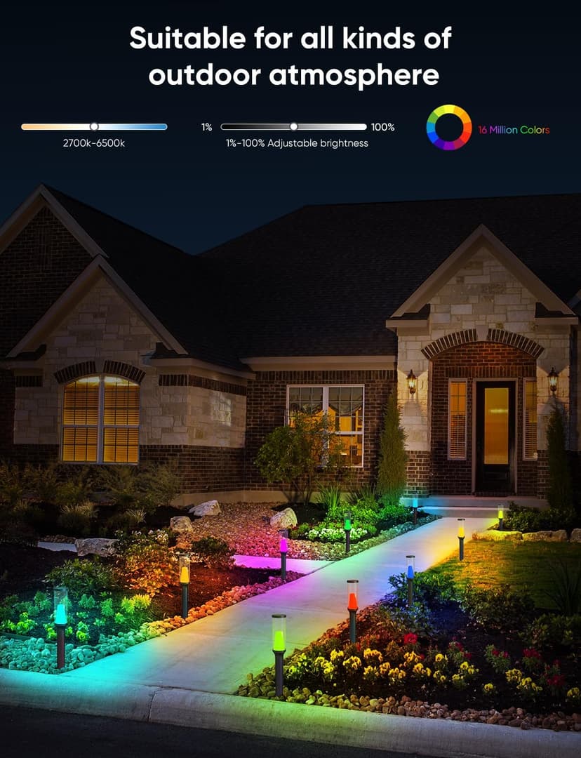 Pathway Lights Outdoor, RGBCW Low Voltage Landscape Lighting, Smart APP and Alexa Control, IP65 Waterproof, Color Changing Walkway Lights for Garden, Yard, Patio, Christmas, 4 Pack