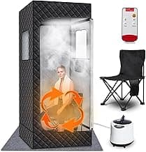 Portable Sauna Box for Home, Full Body Personal Steam Sauna with 1500W 3L Sauna Steamer, 9 Heating Levels & 5-99mins Auto Shut Off Sauna Tent, Includes Remote Control, Folding Chair, Absorbent Mat