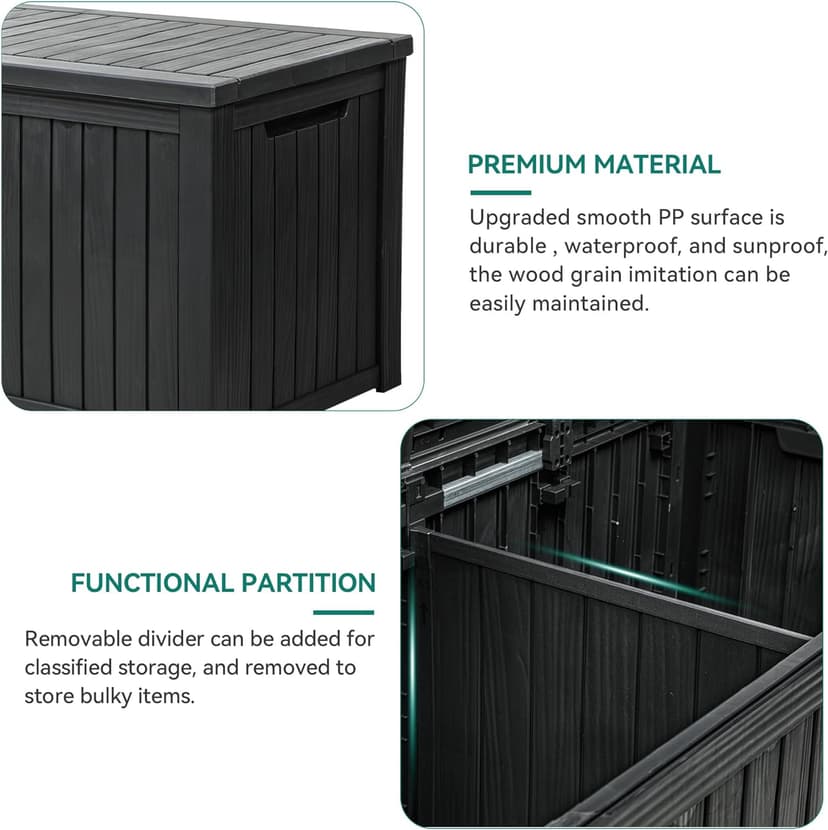 YITAHOME 180 Gallon Large Outdoor Storage XL Deck Box w/Divider for Patio Furniture,Outdoor Cushions, Garden Tools, Sports Equipment and Pool Supplies, Waterproof, Resin, Lockable, Black