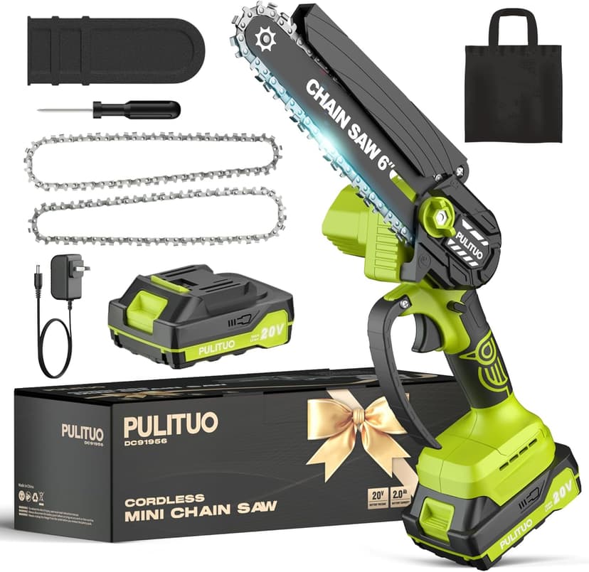 Mini Chainsaw Cordless, 6 Inch Electric Chainsaw Small Chainsaw Battery Powered, Yard Tools Garden Gifts for Men Dad Husband, Hand Saw for Branches Wood Cutting Pruning (Green)