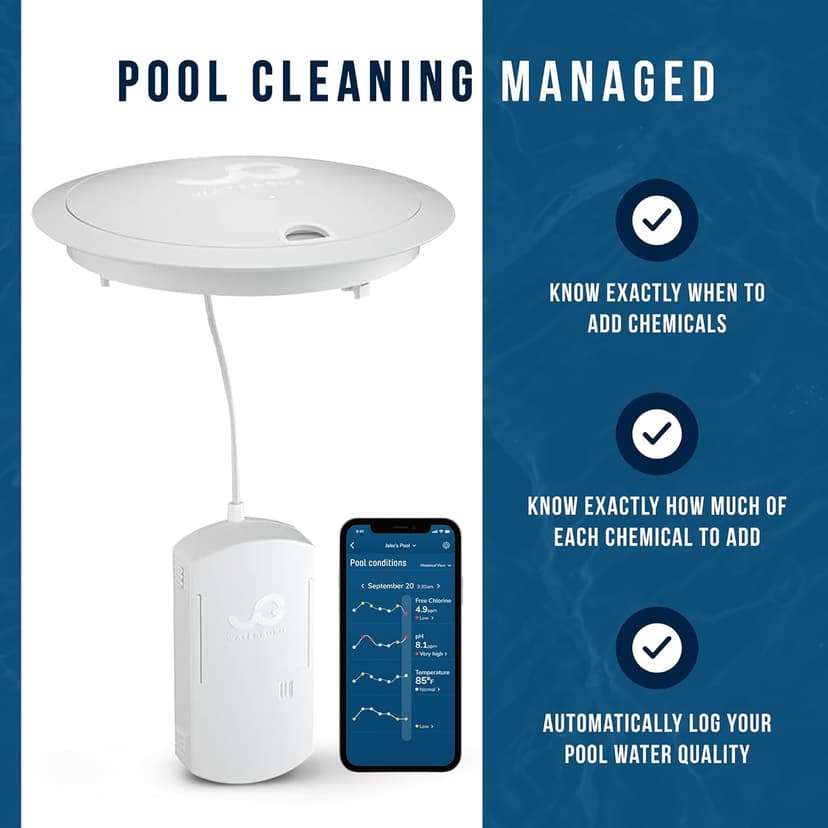 Waterguru - Sense S2 Smart Pool Monitor - Chlorine & pH Meter - CYA & Alkalinity Tester Pool Water Tester - Spa & Hot Tub Monitor - Includes WaterGuru Sense S2 C5 Cassette, Float Ring & More