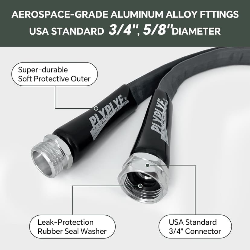 50ft Non-Expanding Garden Hose – Ultra-Light, Kink-Free, High-Pressure, Abrasion-Resistant, Durable, All-Weather, Eco-Friendly, Black&Gray