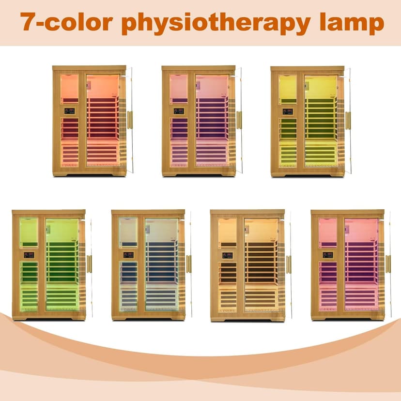 2-Person Infrared Sauna, Indoor Home Sauna Room Hemlock Wood Sauna Low EMF Far Infrared Heating with Tempered Glass Door Bluetooth Speakers, Chromotherapy Lights for Family（110V, 1850W）Truck delivery