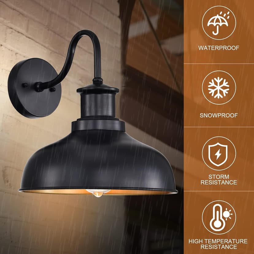 Outdoor Gooseneck Barn Light Outdoor Wall Sconce Farmhouse Rustic Exterior Wall Mount Lights Vintage Outside Lighting Fixture Industrial Black Lantern for Porch Entryway Garage,1 Pack, RZ007 BK