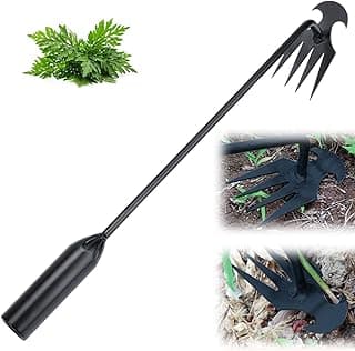 Manual Weed Remover Tool for Lawn and Garden, 2025 Upgrade Garden Weed Pulling Tool Uprooting Weeding Tool,Weed Puller Tool 4 Tooth Manganese Steel for Gardening Backyard Farm (19.7in)