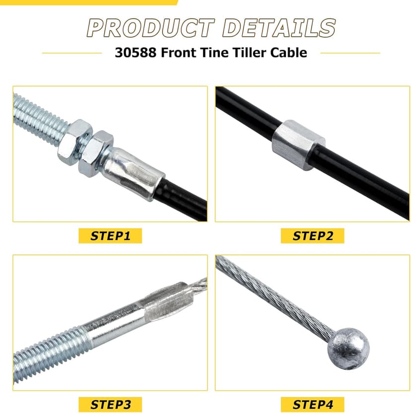 30588 Front Tine Tiller Cable Compatible with Earthquake Tiller, Fits Models 20908 and 20970, Replaces Part Number 3108A and 20827, M5 End M8 Mount Kit, 1 Pack