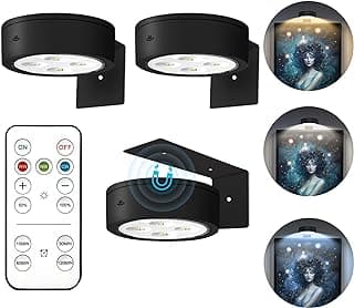 3Pcs Picture Lights for Wall Battery Operated, Magnetic Led Painting Light with Remote Dimmable and Timer, 3 Lighting Modes Art Display Light for Picture Frame, Wireless Wall Decor Puck Lights, Black