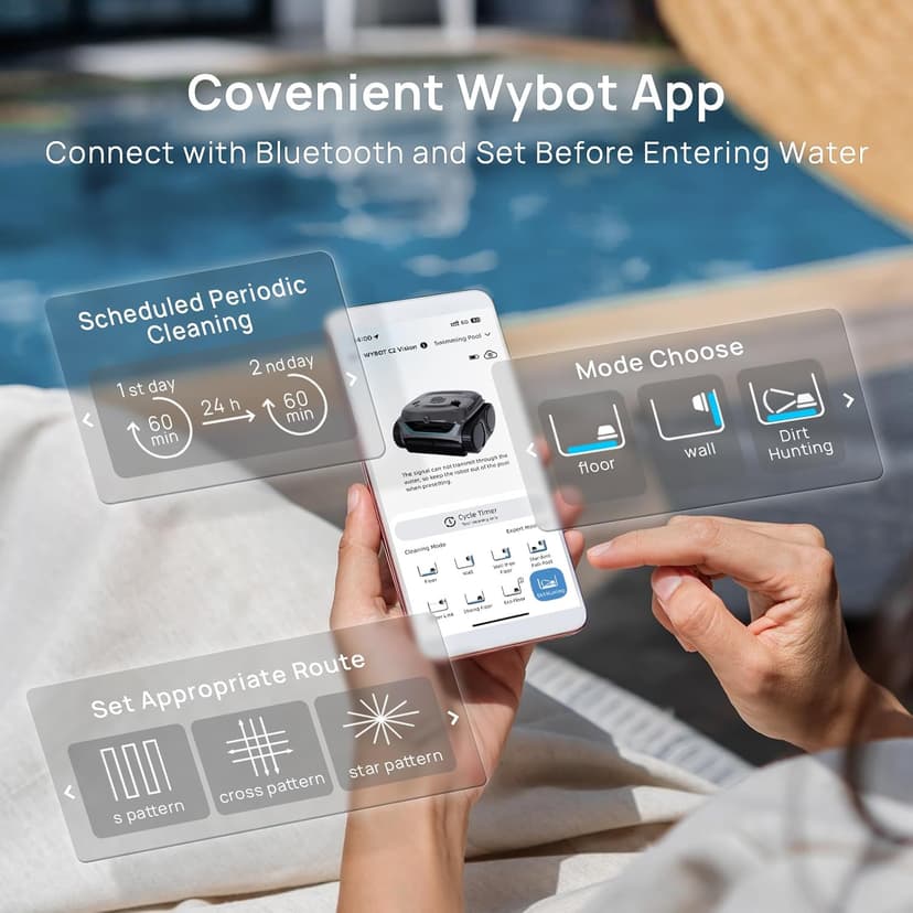 (2025 New) WYBOT C2 Vision Robotic Pool Vacuum with AI Camera, Ultra-Fine Filtration Pool Cleaners for Inground Pools, Comprehensive 8 Mode, Wall Climbing, Brushless Motor, Smart Navigation, Gray