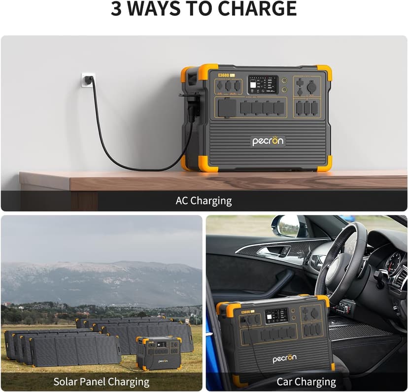 pecron E3600LFP Portable Power Station 3072Wh with Four Extended Batteries Trolley Kit, Expandable to 15360Wh, 5x3600W AC Outlets LiFePO4 Battery Backup Solar Generator for RV, Camping, CPAP