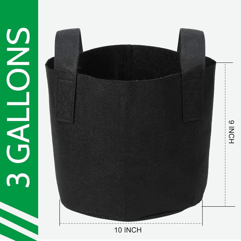 JERIA 12-Pack 3 Gallon, Vegetable/Flower/Plant Grow Bags, Aeration Fabric Pots with Handles (Black), Come with 12 Pcs Plant Labels