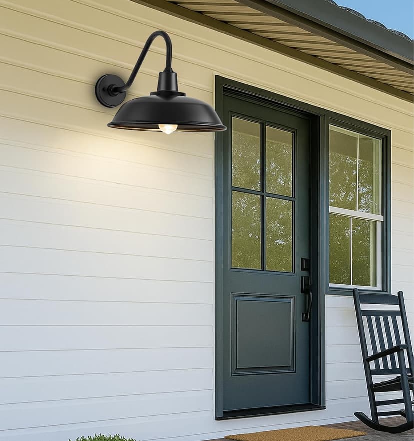 Large 15" Black Outdoor Gooseneck Barn Light, Vintage Farmhouse Classic Wall Mounted Barn Light Fixture for Garage, Porch, Patio Gooseneck Light