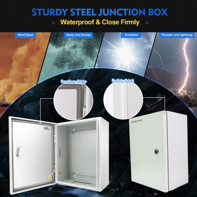 Outdoor Electrical Box, Steel Junction Box 16 x 12 x 8'', NEMA 4X Electrical Enclosure Box IP66 Waterproof & Dustproof, Universal Electrical Project Box with Lock & Mounting Plate