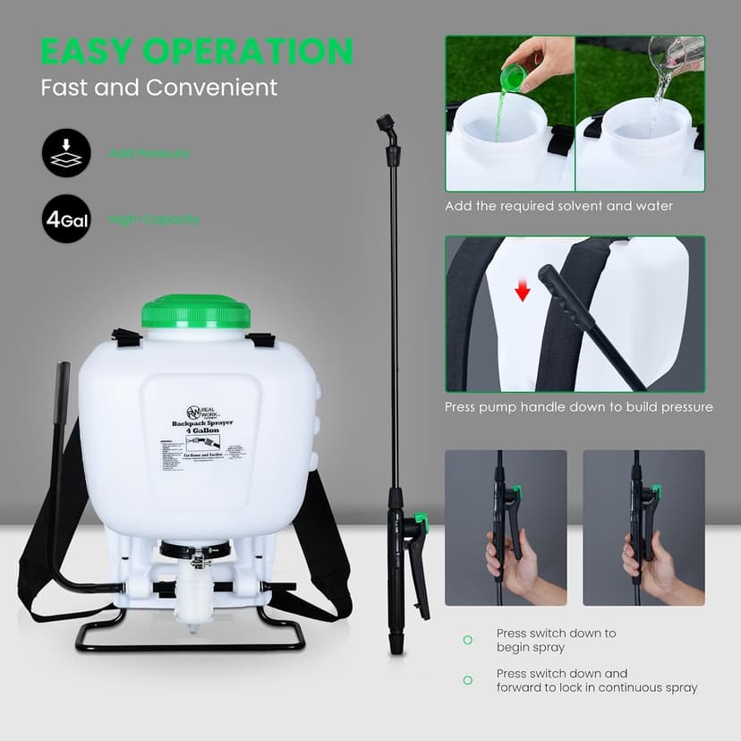 REALWORK 4-Gallon Backpack Sprayer with Padded Shoulder Strap for Pests & Weeds, Watering Garden, and Spraying Plants, in Translucent White