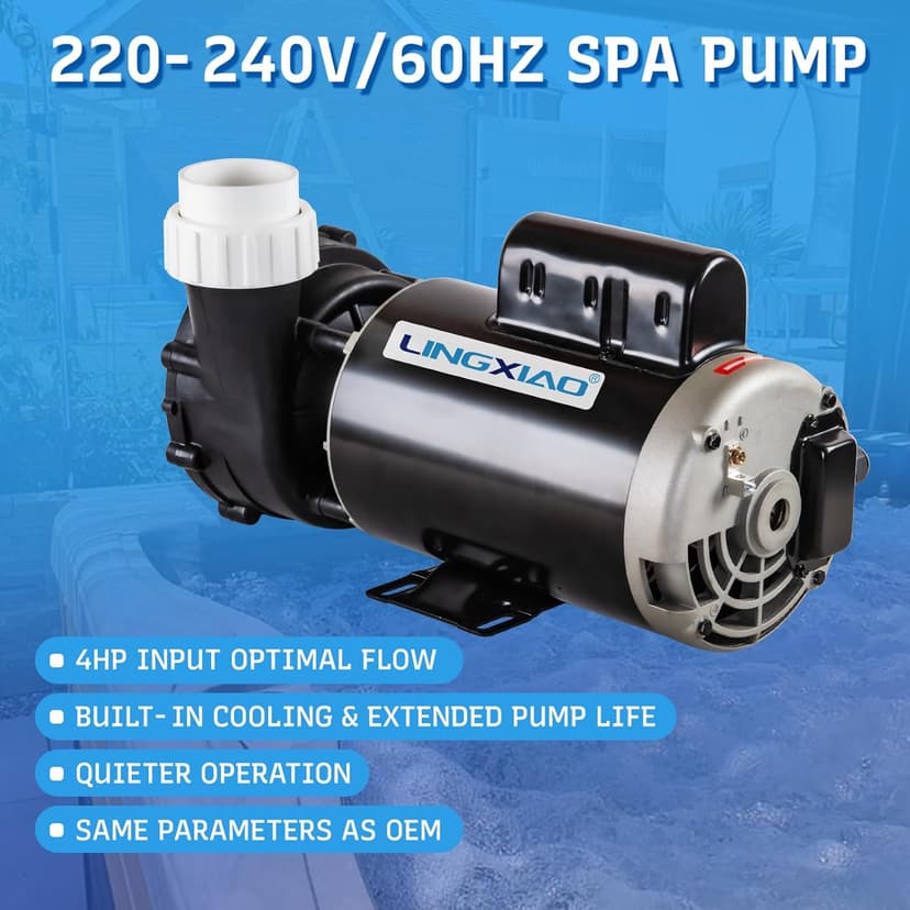 SPA Pump, 4HP Hot Tub Pump - 2 Speed LX SPA Pump Motor 220-240V, 2" Port, 56 Frame (Model: 56WUA400-II)