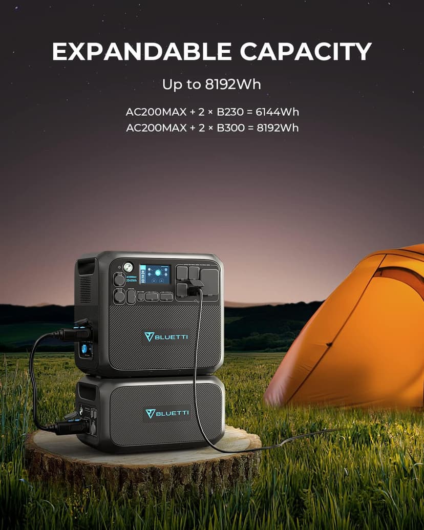 BLUETTI Portable Power Station AC200MAX, 2048Wh Solar Generator Expandable to 8192Wh, 5 2200W AC Outlets, LiFePO4 Battery for Camping, Emergency