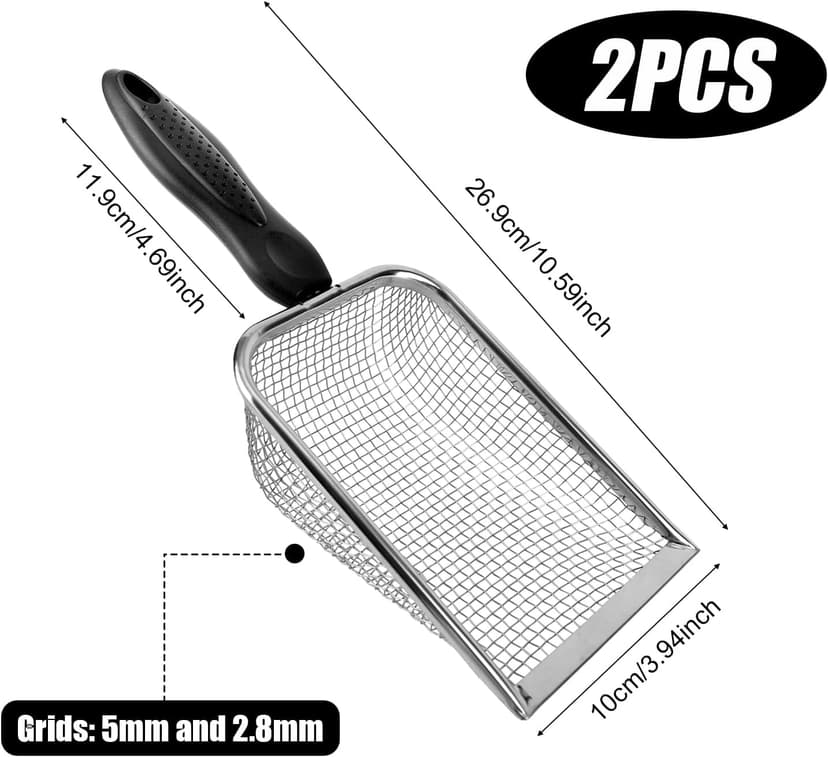 2pcs Gardening Soil Sifter, 5 & 2.8mm Garden Sand Compost Sieves Dirt Rocks Scoop Shovels with Ergonomic Handle Planting Tool Accessories Supplies