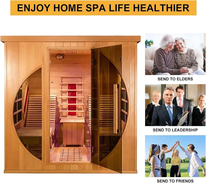 ZONEMEL Far Infrared 2 Person Wooden Sauna Room with Recliner, Red Cedar Luxury Indoor Sauna with 10 Heating Panels, Oxygen Bar, 3400 Watt, Infrared Therapy Wood Dry Heat Sauna, 220V