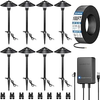 SUNVIE All-in-One LED Pathway Lighting Kit, 8-Pack Low Voltage Landscape Lights with Transformer and 100FT 16/2 AWG Wire, 3000K Waterproof Landscape Lighting with Connectors for Walkway Garden Yard