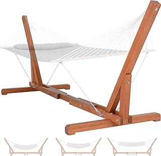 SUNCREAT Adjustable 12-14 ft Wooden Hammock Stand, Outdoor Larch Wood Hammock Stand Only, 475 lbs Capacity