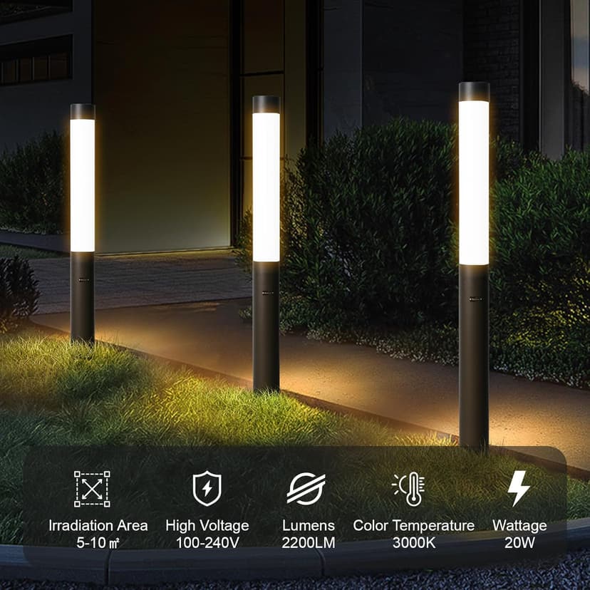 SkyGlow Outdoor Landscape Path Light, 71" Aluminum Lawn Lighting with 20W 2200LM Waterproof IP55 Curb Appeal Luxury Modern with for Garden, Pathway, Bollard, Patio, Courtyard and Driveway Decoration