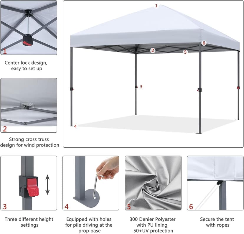 ABCCANOPY Pop Up Canopy - Outdoor Patio Portable Canopy Tent Heavy Duty for Backyard and Deck with 4 Sandbags(White, 10x10)