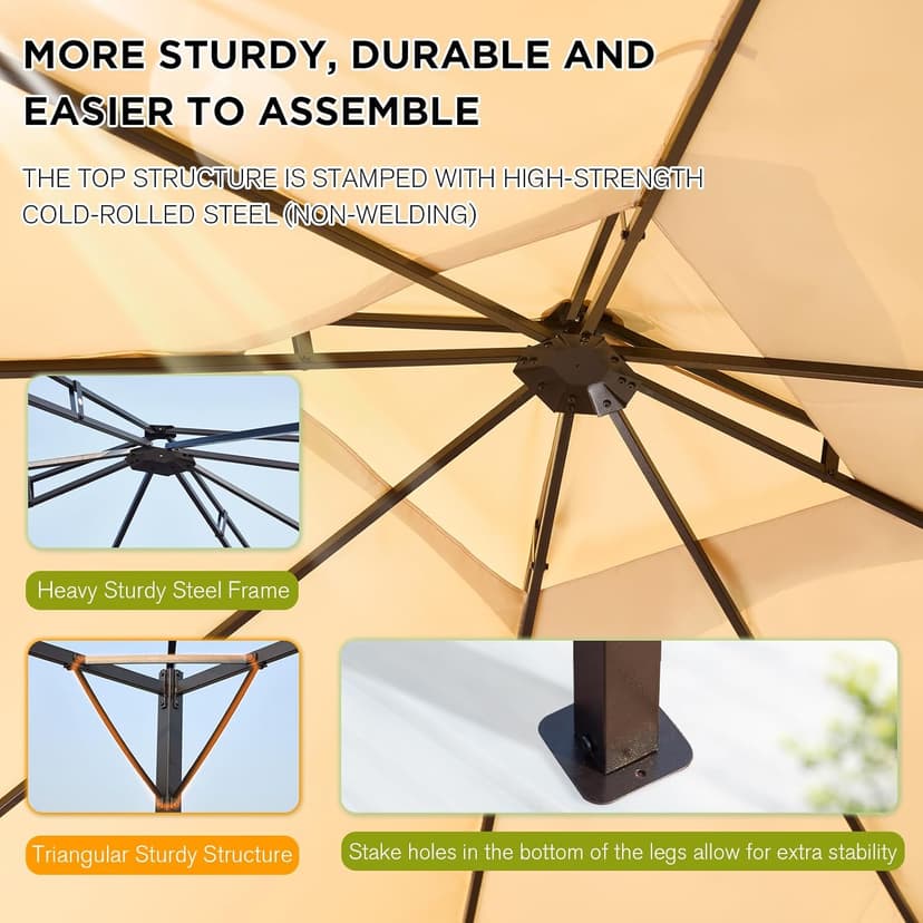 [New-Gen] Outdoor Patio Gazebo10x12,Gazebo with Mosquito Netting[Sturdy Metal Heavy Duty Frame],Outdoor Canopy Gazebos with Double Air Roofs,Outdoor Gazebo Tent,Waterproof Sunshade for Backyard/Deck