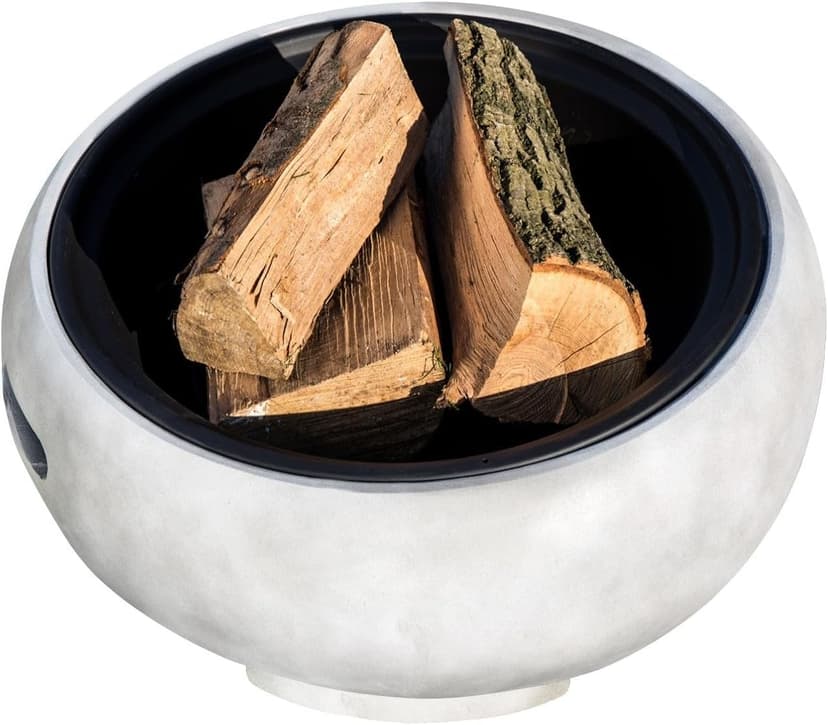 Teamson Home MGO Light Concrete Round Charcoal and Wood Burning Fire Pit for Outdoor Patio Garden Backyard with Spark Screen, Fireplace Poker, Grate, and BBQ Grill, Light Gray