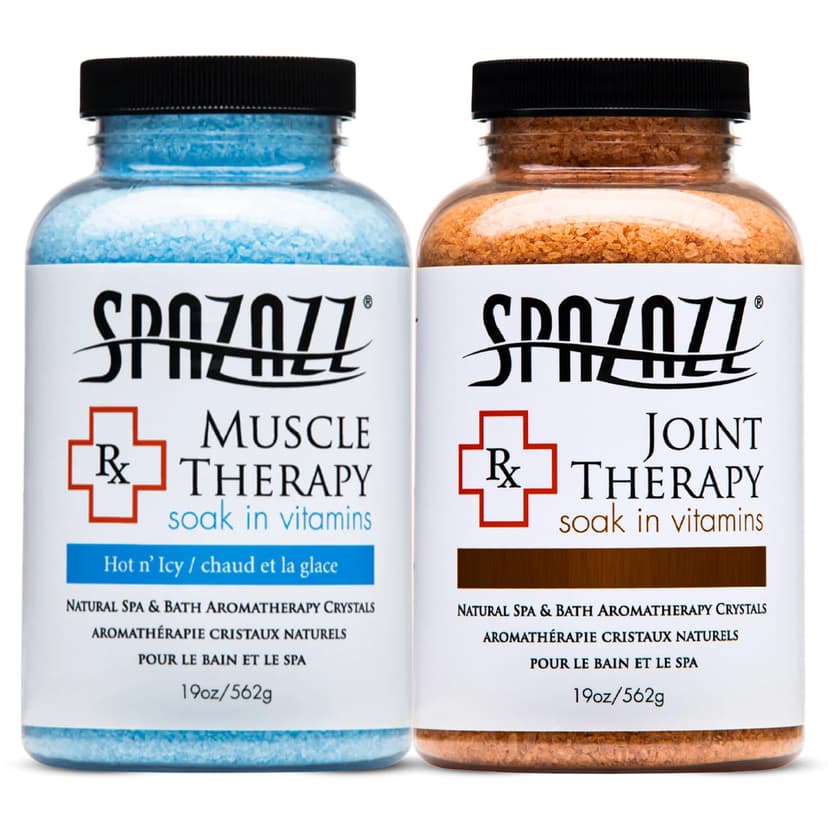 Spazazz Aromatherapy Spa and Bath Salts Crystals RX Therapy Collection 2 Pack Bundle- One 19 Oz Jar Each Spazazz Muscle Therapy and Joint Therapy- Dead Sea Bath Salt Crystals
