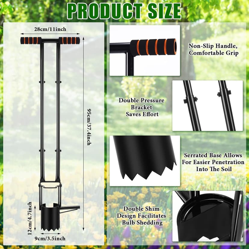 Bulb Planter Tool Long Handle,Upgraded Serrated Base Gardening Bulb Transplanter with Soft Grip,Heavy Duty Double Long Handled Bulb Planter Sod Plugger for Digging Holes to Plant Tulips,Iris,Daffodils