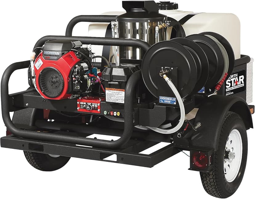 NorthStar Trailer-Mounted Portable Hot Water Commercial Pressure Power Washer - 4000 PSI, 4.0 GPM, Direct Drive, Honda Engine, 200-Gal. Water Tank