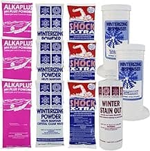 Rx Clear Pool Closing Kit for Above Ground & Inground Pools | Includes: pH Powder, Shock, Winter Stain Out, & Winterizing Dispensers | Up to 45,000 Gallons