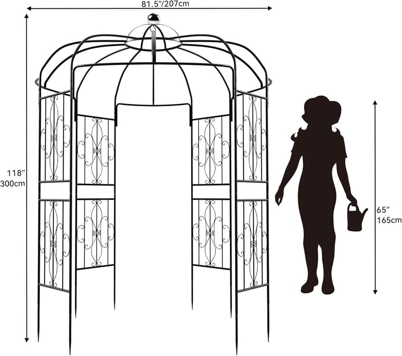 YITAHOME Birdcage Shape Garden Arch Arbors, 9.8'H x 6.8'W Pergola Pavilion for Climbing Plants Outdoor, Wedding Arches for Ceremony Party, Metal Garden Arbor for Patio, Backyard (Black)