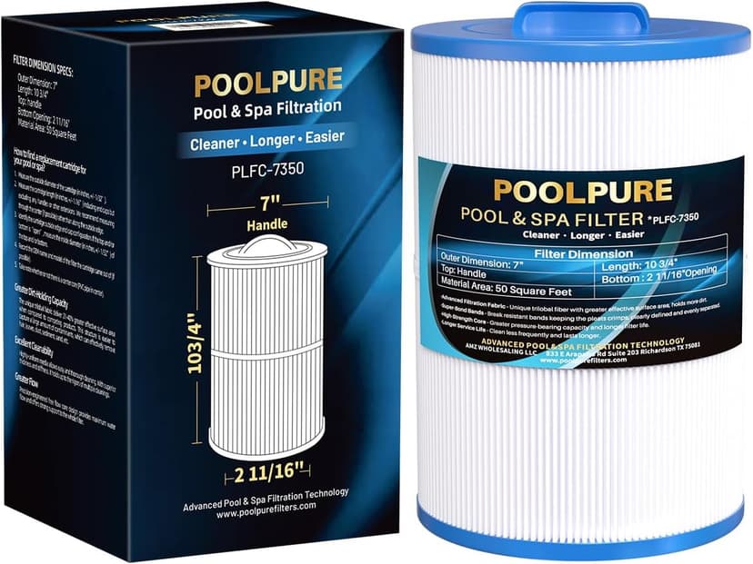 POOLPURE C-7350 Spa Filter Compatible with Caldera 50, Unicel C-7350, Caldera Spas 73532, 1019401, Pleatco PCD50N, Filbur FC-3963, 735321, 50 sq.ft. Hot Tub Filter Cartridge 1pack