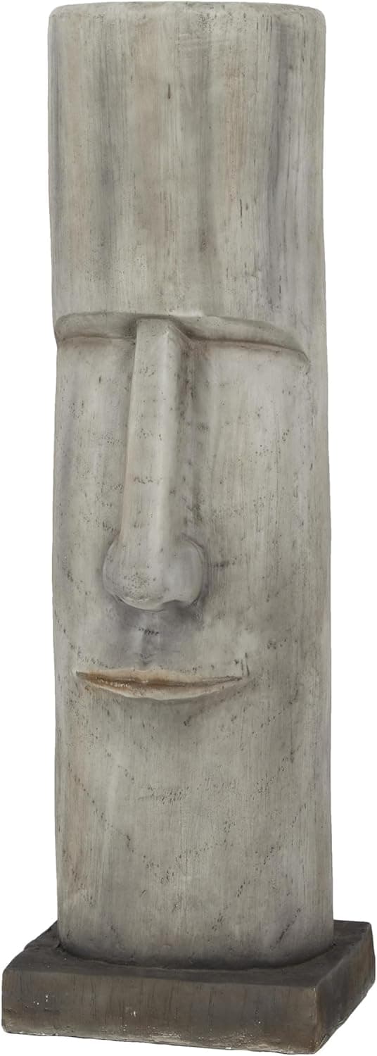 The Novogratz Magnesium Oxide Decorative Garden Sculpture Indoor Outdoor Easter Island Head Garden Statue, Outdoor Sculpture 10" x 10" x 33", Brown
