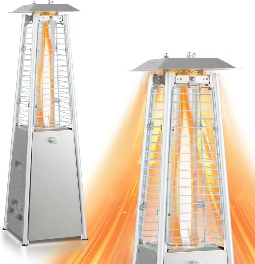 Patio Outdoor Heaters, 9500 BUT Pyramid Propane Patio Heater, 35" Tall Glass Tube Flame Heater for Party, Backyard, Garden, Decoration