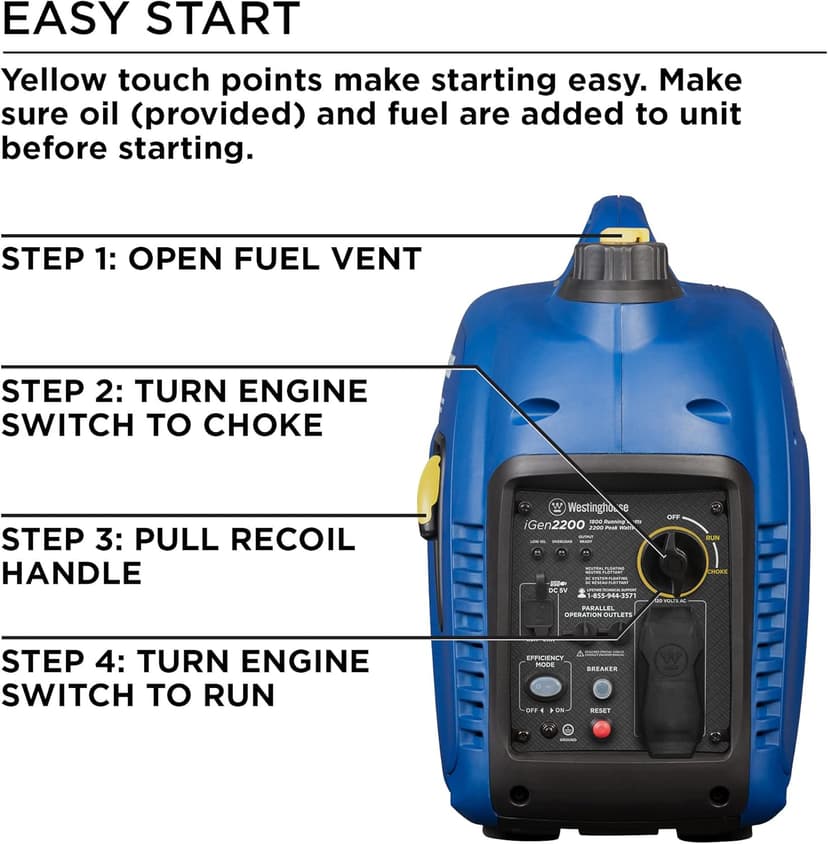 Westinghouse 2200 Peak Watt Super Quiet & Lightweight Portable Inverter Generator, Gas Powered, Parallel Capable, Long Run Time