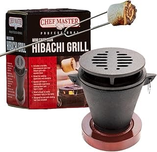 Mini Tabletop Fire Pit and Cast Iron Hibachi Grill Pan, Camping Tabletop Fire Pit Indoor & Outdoor Grill for Smores, BBQ, Smores Maker, Smokeless Firepit, Portable Mini Japanese Grill by Chef Master