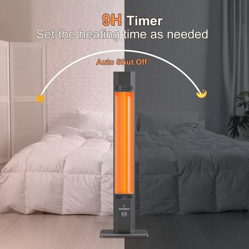 Outdoor Patio Heater with 9 Heat Levels,Space Heater for Garage Backyard Room Indoor,1500W Fast Electric Infrared Heater,9H Timers,Waterproof,Child Lock,Black Medium