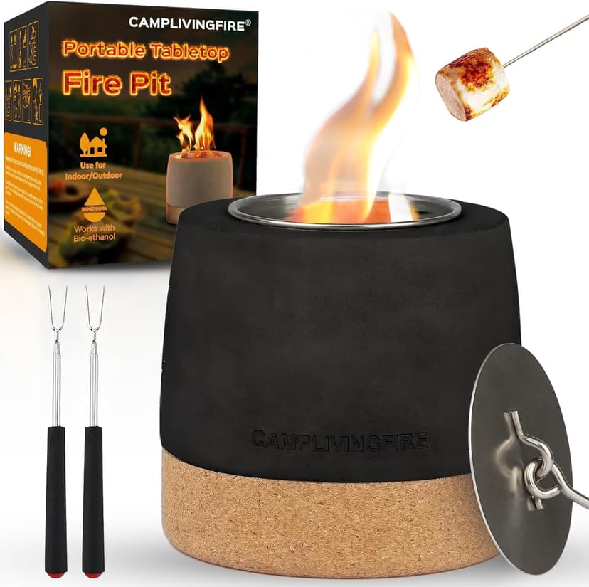 Tabletop Fire Pit, Round Concrete Smokeless Smores Fire Pit Table Top as Smores Maker Kit for Indoor & Patio Decor, Gifts for Women Mom Her Wedding Housewarming Christmas Birthday White Elephant Gifts