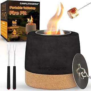 Tabletop Fire Pit, Round Concrete Smokeless Smores Fire Pit Table Top as Smores Maker Kit for Indoor & Patio Decor, Gifts for Women Mom Her Wedding Housewarming Christmas Birthday White Elephant Gifts