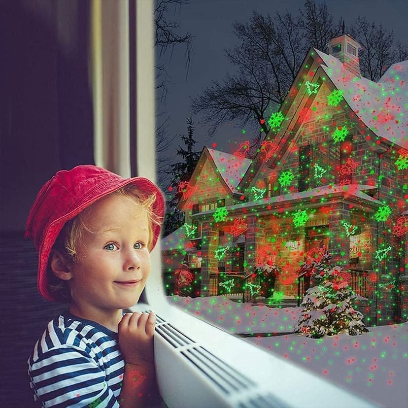 Christmas Projector Lights Outdoor, Waterproof Christmas Laser Lights Landscape Spotlight Decorative Stage Lights with Red and Green Xmas Patterns for Party Garden Patio Wall Ceiling Floor