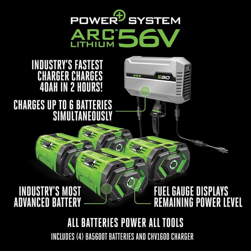 EGO Power+ Electric Riding Lawn Mower, 42" Deck with Zero Turn Radius, Includes (4) 56V 10.0Ah Batteries and Charger - ZT4204L