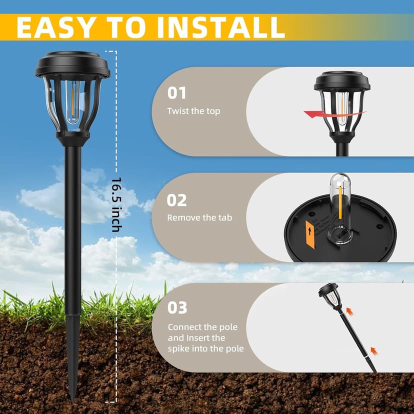 DERAYSION 12 Pack Solar Lights Outdoor, Solar Pathway Lights Auto On/Off Waterproof Garden Landscape Lighting for Path, Yard, Walkway, Driveway