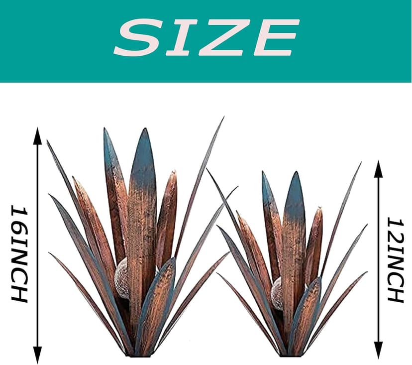 2pcs Tequila Sculpture Metal Agave Plant Home Decor Rustic Hand Painted Figurines Yard Decorations Lawn Ornaments（Multi-Color LED Solar Light ）