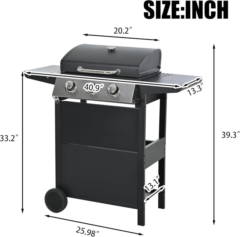 Gas Grill, Stainless Steel 30,000 BTU Patio Garden Barbecue Grill, 3 burner propane grill with Top Cover Lid, Wheels, and 2 Side Shelves, for Outdoor Patio Garden Picnic Back