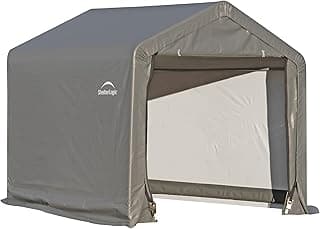 ShelterLogic 6' x 6' Shed-in-a-Box All Season Steel Metal Peak Roof Outdoor Storage Shed with Waterproof Cover and Heavy Duty Reusable Auger Anchors, Grey