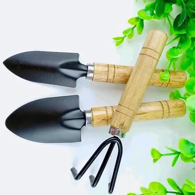 Indoor Garden Tool Set - Minature Steel Gardening Hand Tools Kit with Ergonomic Wooden Handles | Includes Trowel, Transplanter, Cultivator | Perfect Gardening Tool Set for Indoors and Small Projects