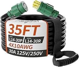35FT 30 Amp Generator Extension Cord 4 Prong, NEMA L14-30P/L14-30R 10 Gauge STW 125/250V Twist Lock Generator Cord Heavy Duty, Black ETL Listed